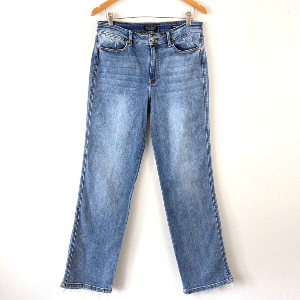 Judy Blue Los Angeles Size 11/30 Dad Jean High Rise Relaxed Fit Raw Hem Med Wash